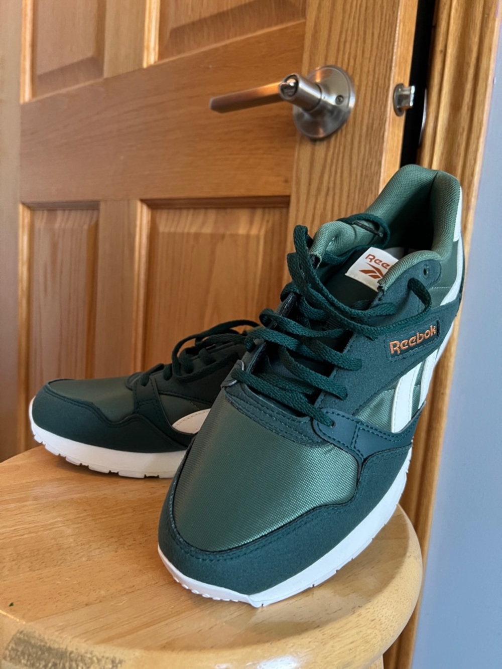 Reebok Dark Green and White Low-Top Sneakers